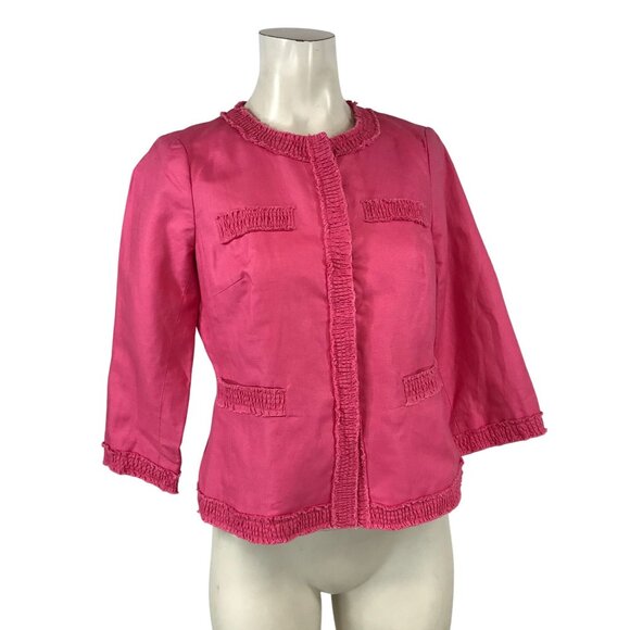TALBOTS - WOMEN'S 2P - PINK LONG SLEEVE SNAP FRONT LINEN BLEND JACKET BLAZER - Picture 1 of 7